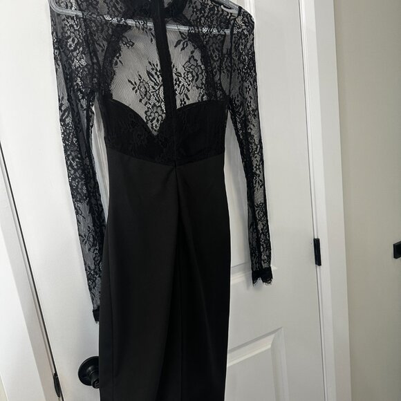 Fashion Nova Black Lace Long Sleeve Midi Dress with Neck Strap – XS - Picture 6 of 6